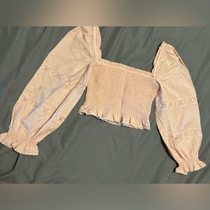 Aritzia Blush Pink Smocked Crop Top with Puff Sleeves